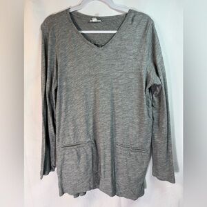 J.Jill Gray V-Neck Long Sleeve Top M